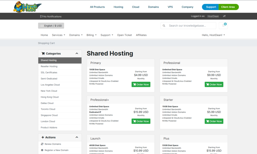 Hawk Host Client Area