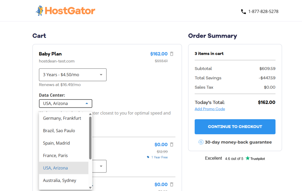HostGator data center selection