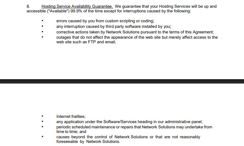 Network Solutions hosting service agreement