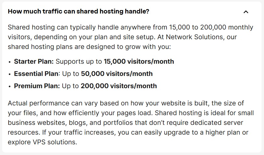 How much traffic can network solutions web hosting handle